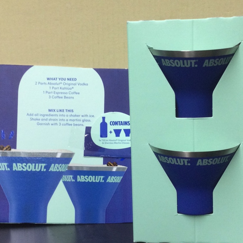 New 2 Absolut Espresso Martini Glasses